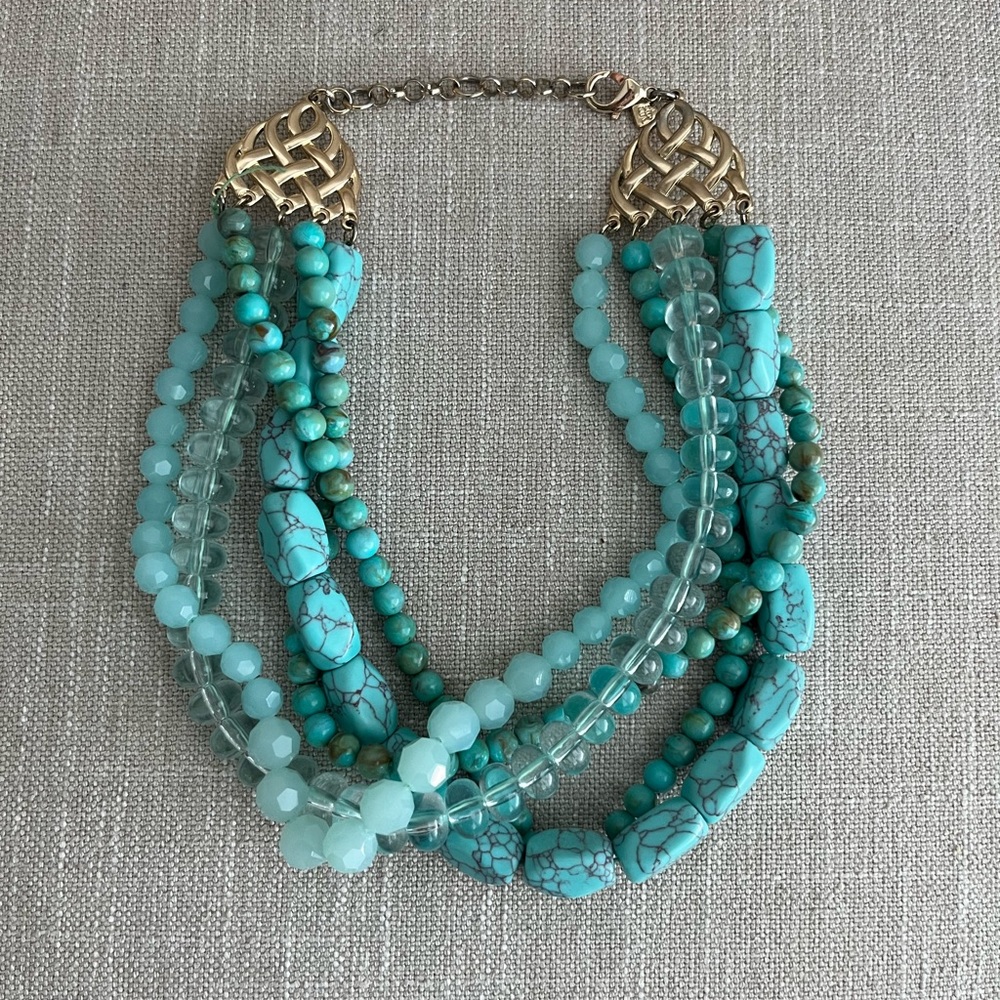Banana Republic 5 Strand Turquoise Blue Jasper, Acrylic, Frosted Glass Necklace